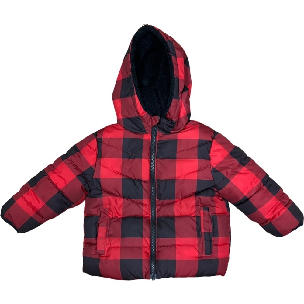 SWISSTECH Boys Jacket Toddler 18 Months Red Black Puffer Sherpa Lined Hood Zip